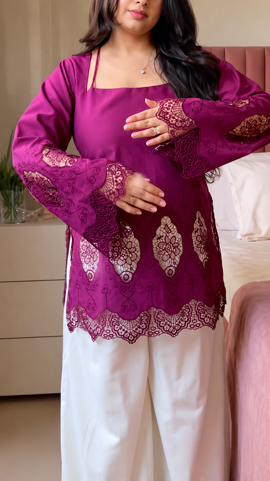 Floral Bloom Co-Ord Set for Women | White Printed Tunic with Red Palazzo Pants