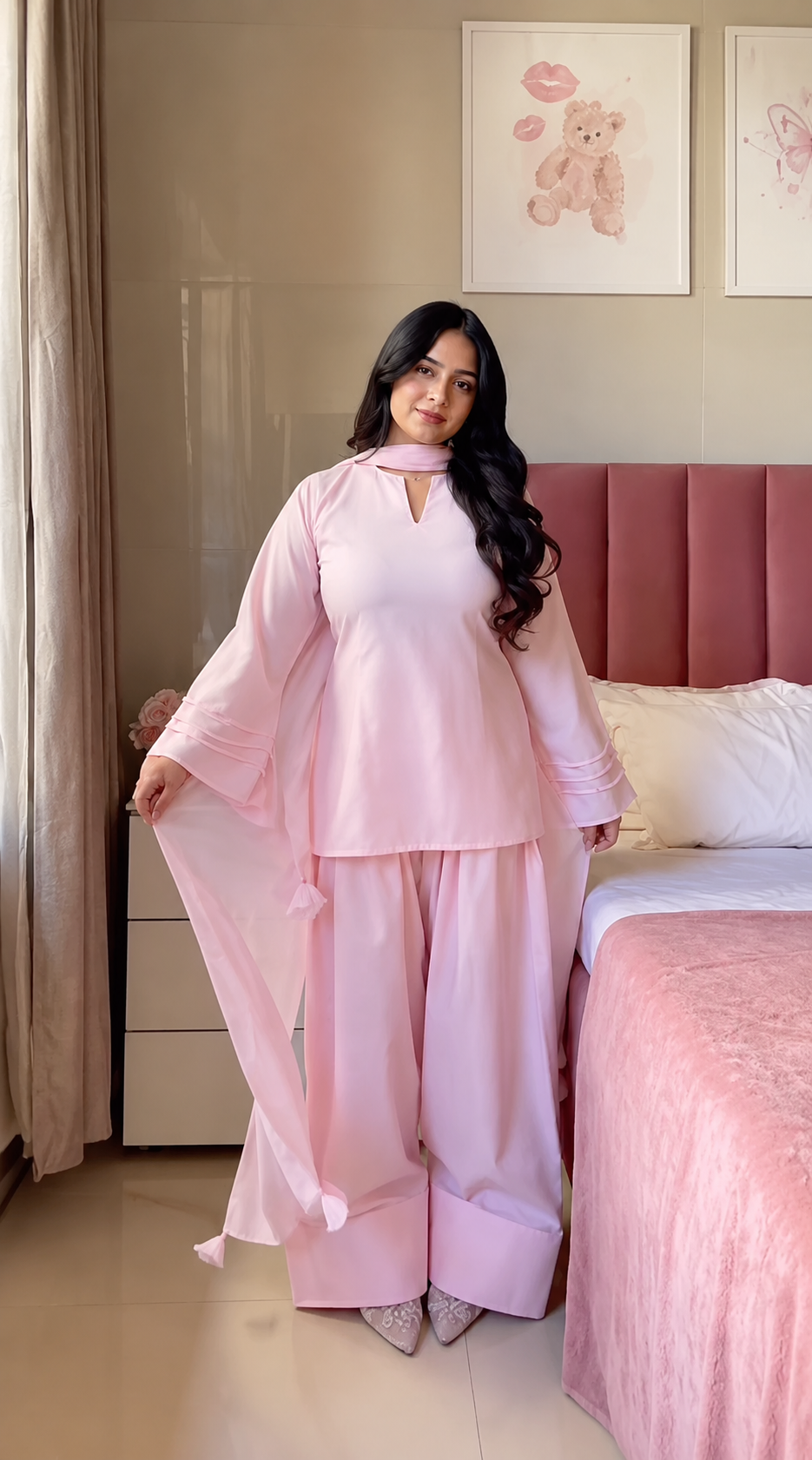 Butter Yellow Tassel Co-Ord Set for Women | Elegant Kurti, Palazzo & Dupatta Set