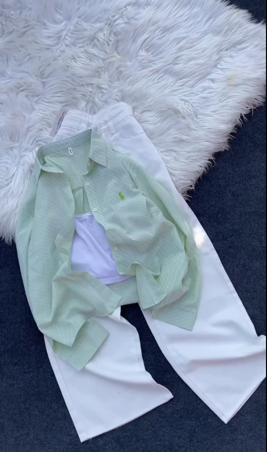 3-Piece Striped Shirt & White Trouser Set