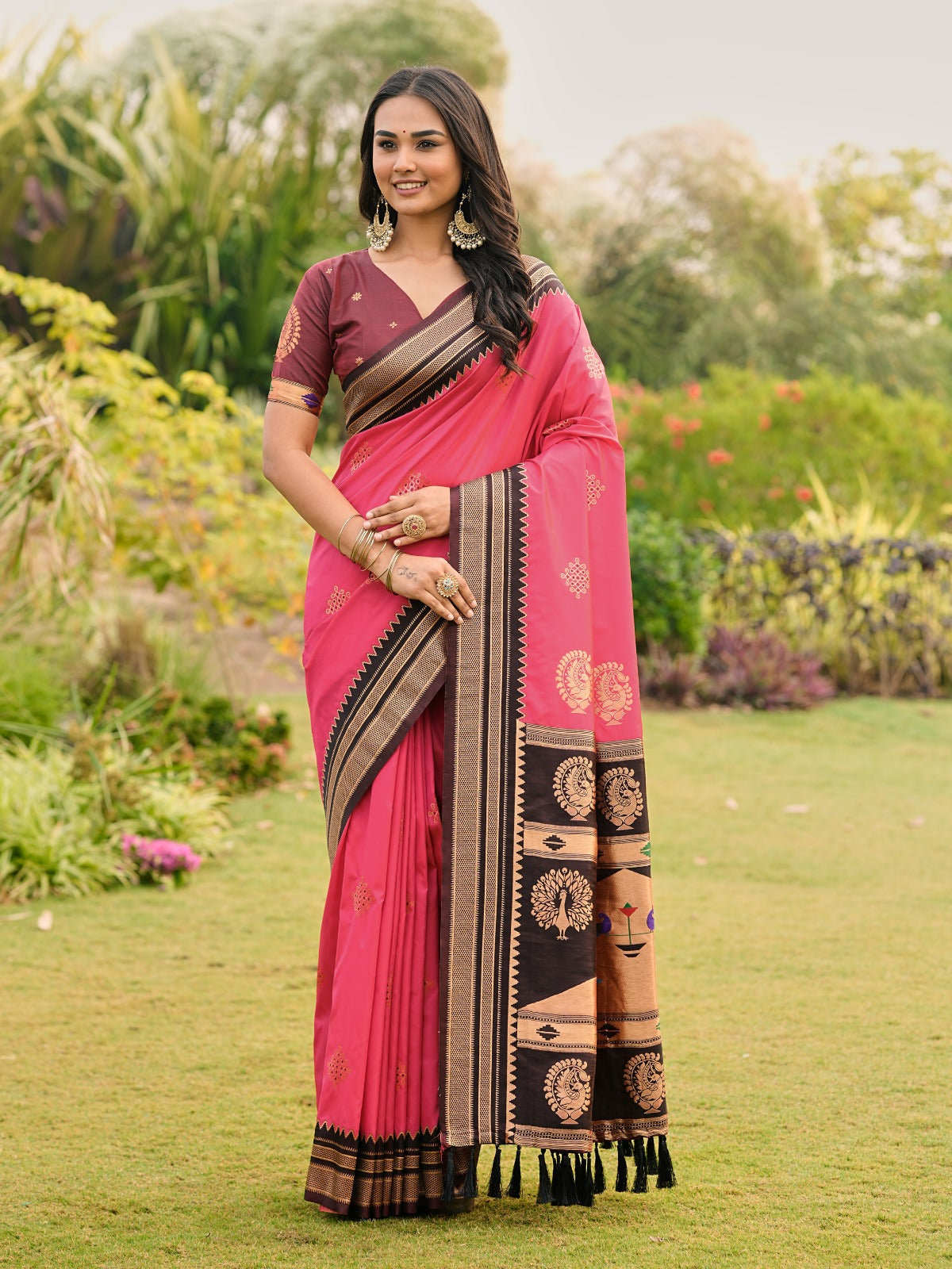 Gulabi Grace Silk Saree with Royal Zari Border
