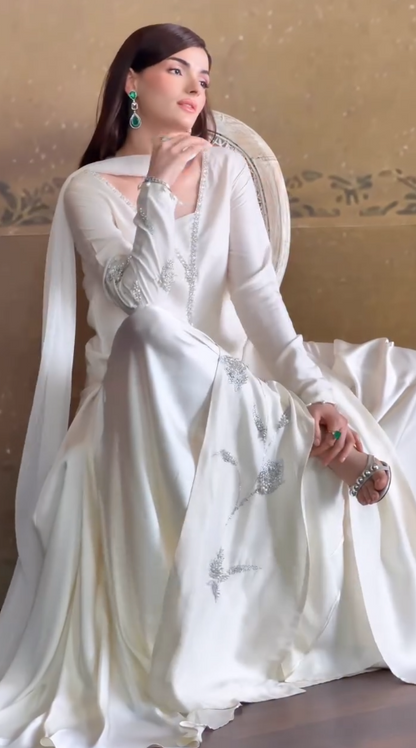 Women's Ivory Embroidered Kurta Palazzo Set with Dupatta | Premium Party & Festive Ethnic Wear