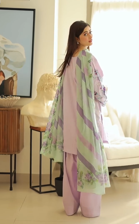 Women's Lavender Embroidered Kurta Palazzo Set with Dupatta