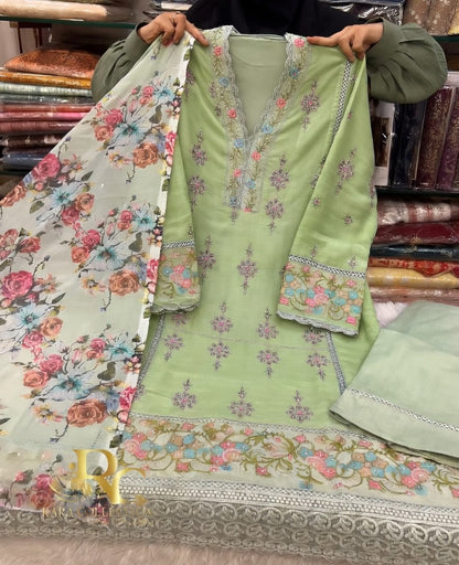 Elegant Sky Blue Embroidered Kurta Set with Floral Dupatta | Luxury Ethnic Wear for Women