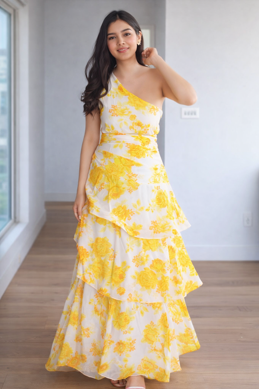 Elegant Floral One-Shoulder Maxi Dress