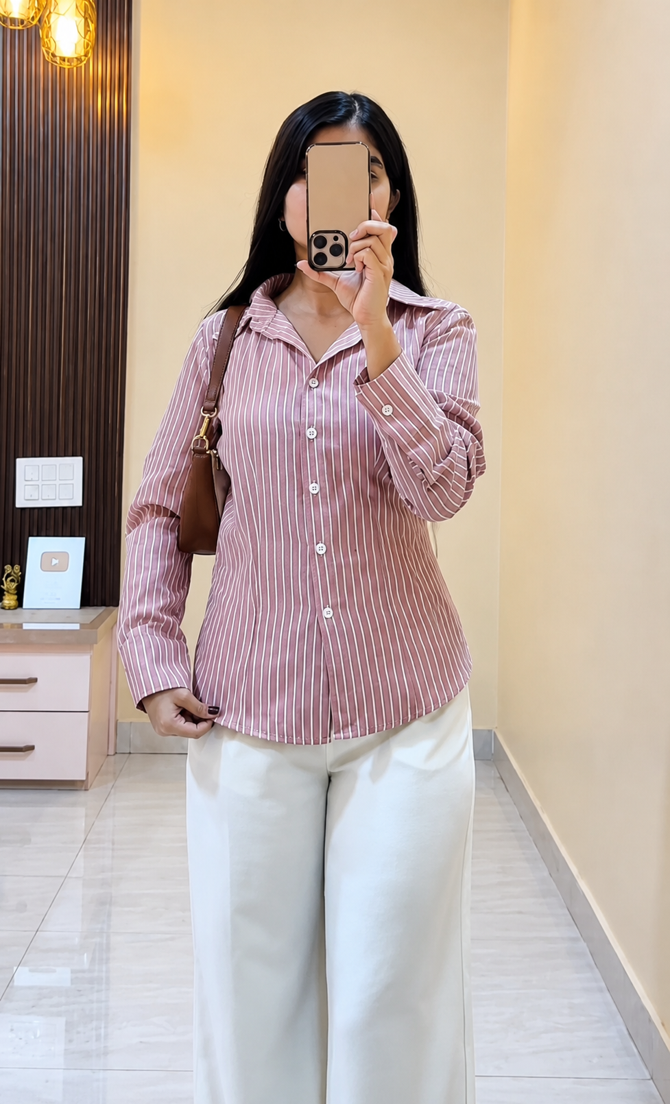 Office-to-Evening Striped Button-Down Top