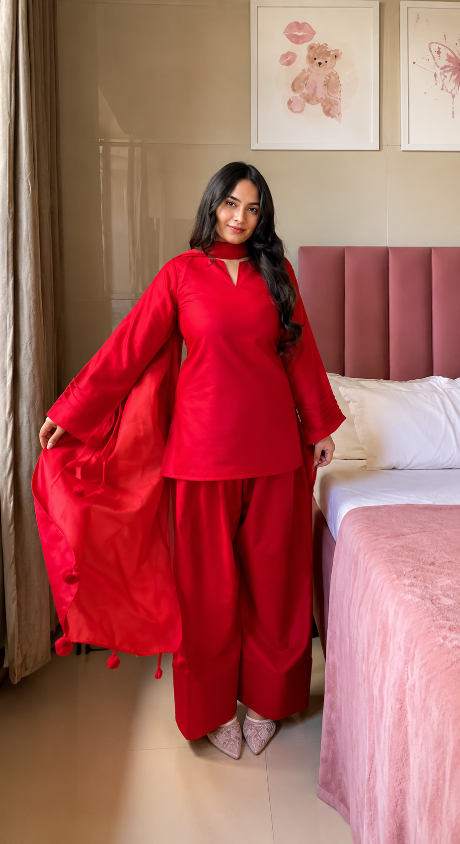 Butter Yellow Tassel Co-Ord Set for Women | Elegant Kurti, Palazzo & Dupatta Set