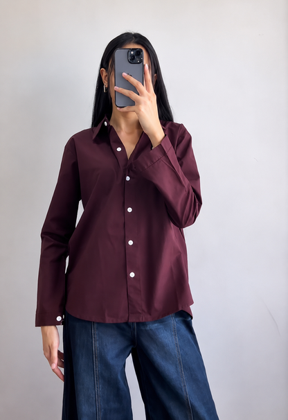 Denim-on-Denim Casual Shirt & Wide-Leg Pant Set