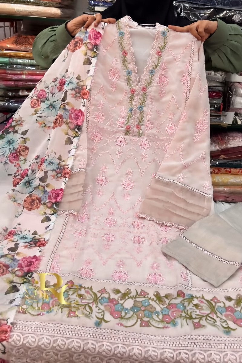 Elegant Sky Blue Embroidered Kurta Set with Floral Dupatta | Luxury Ethnic Wear for Women