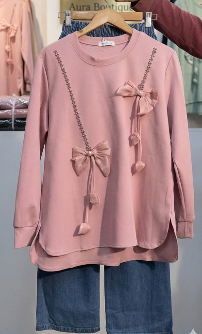 Elegant Bow Detail  Top with Denim Pant | Stylish Casual & Daily Wear Outfit