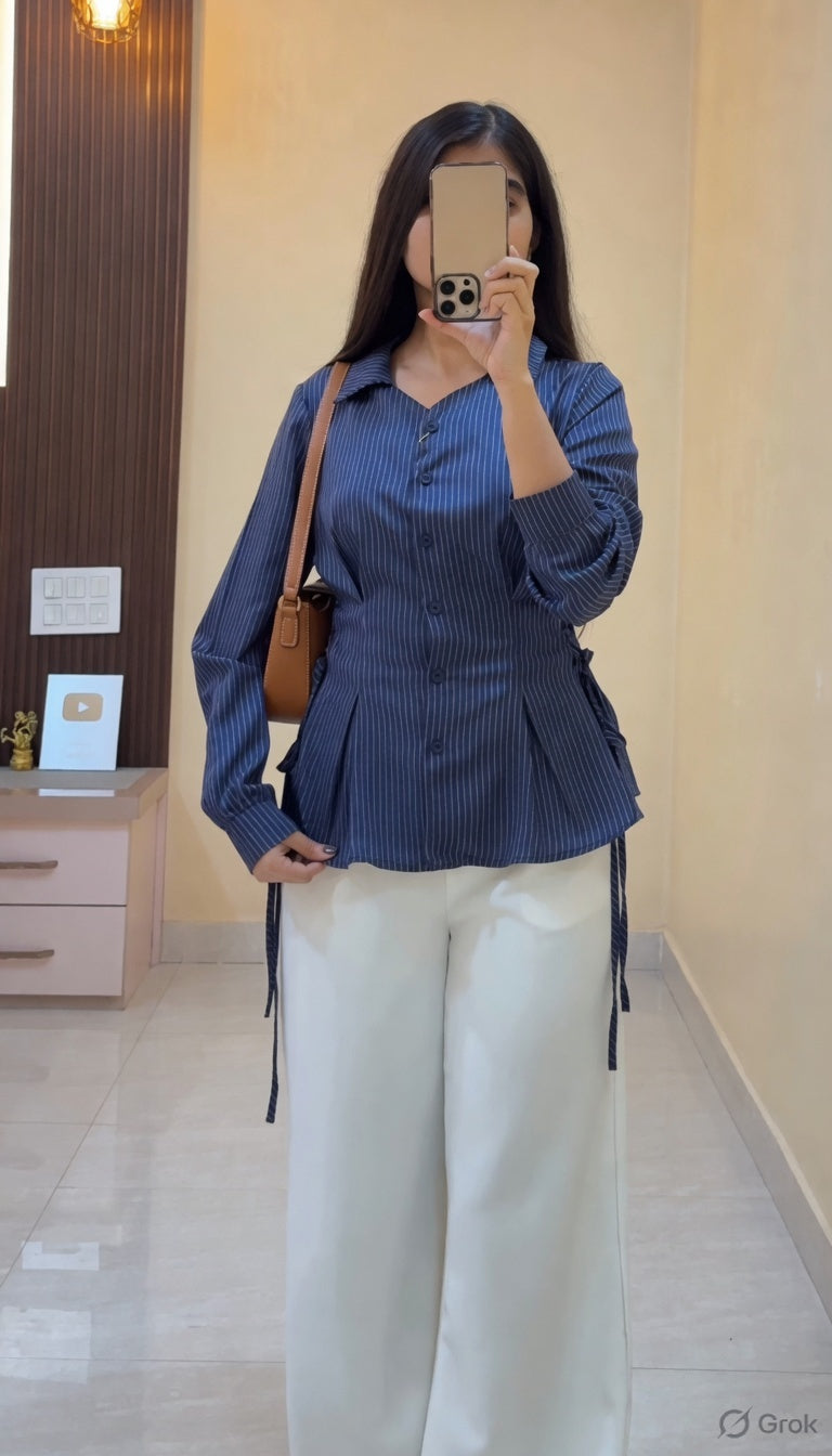 Office-to-Evening Striped Button-Down Top