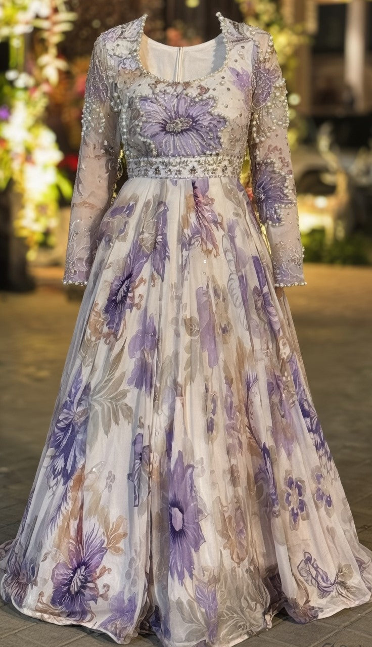 Lavender Bloom Designer Anarkali Gown