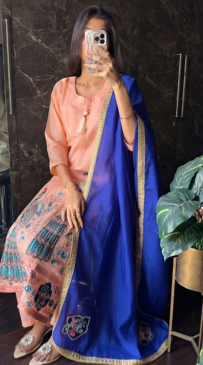 Ivory & Turquoise Peacock Embroidered Suit Set