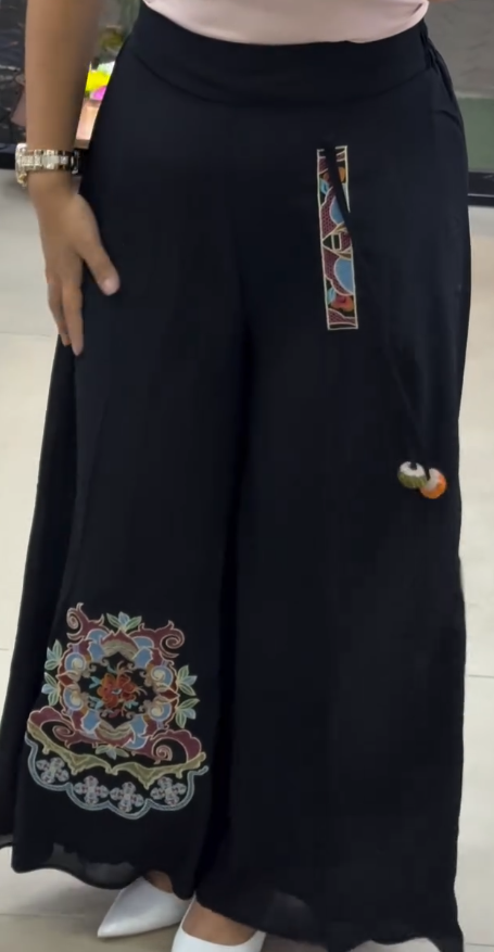 Elegant Black Embroidered Palazzo Pants | Stylish Ethnic & Casual Wear