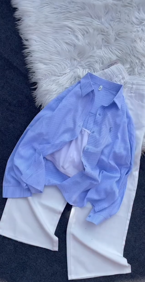 3-Piece Striped Shirt & White Trouser Set