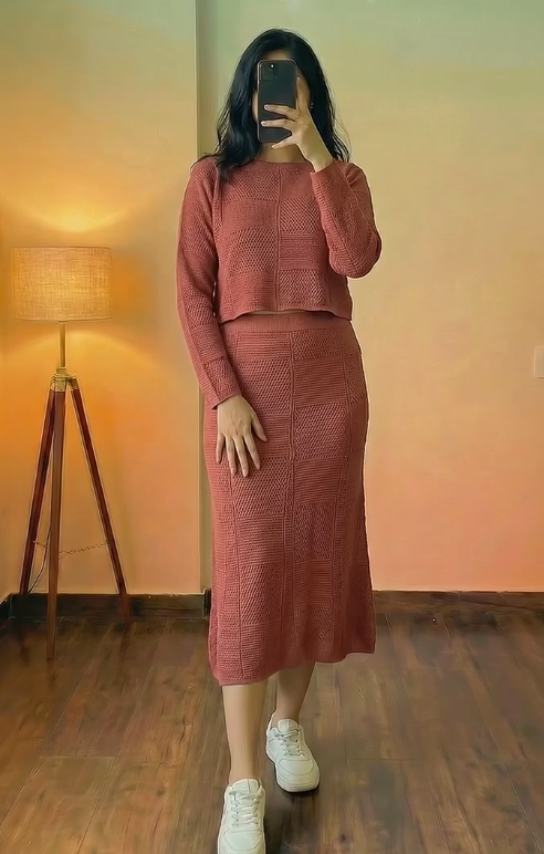 Self-Textured Knit Co-ord in Mauve