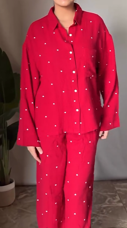 Candy Stripe Heart & Star Print Cotton Nightsuit Set