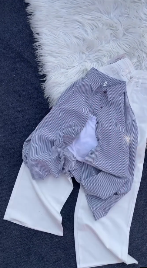 3-Piece Striped Shirt & White Trouser Set