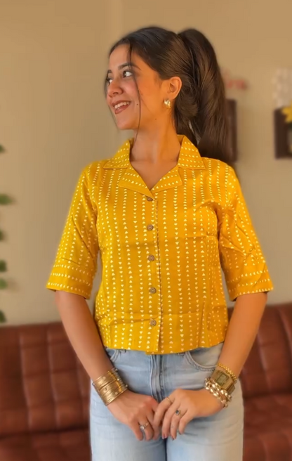 Hot Pink Tropical Palm Embroidered Cotton Shirt