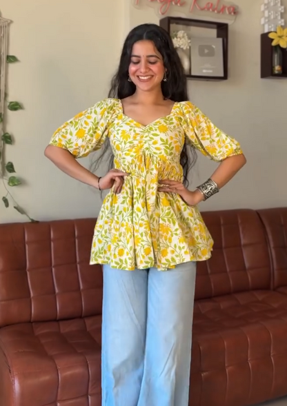 Sage Green Paisley Peplum Tunic with Shell Detailing