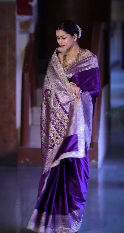 Grace in Every Fold 💜 | Royal Purple Banarasi Saree