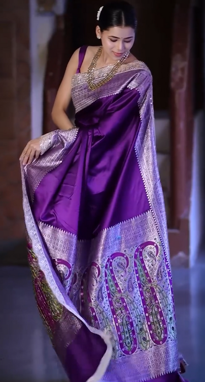 Grace in Every Fold 💜 | Royal Purple Banarasi Saree