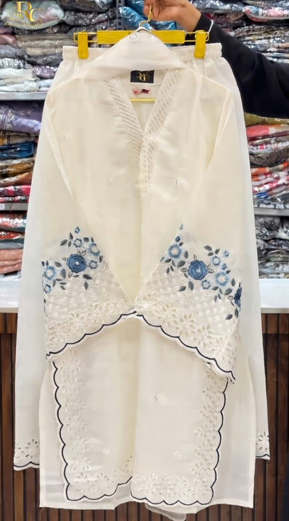 Noor Elegant White Embroidered Kurta Set