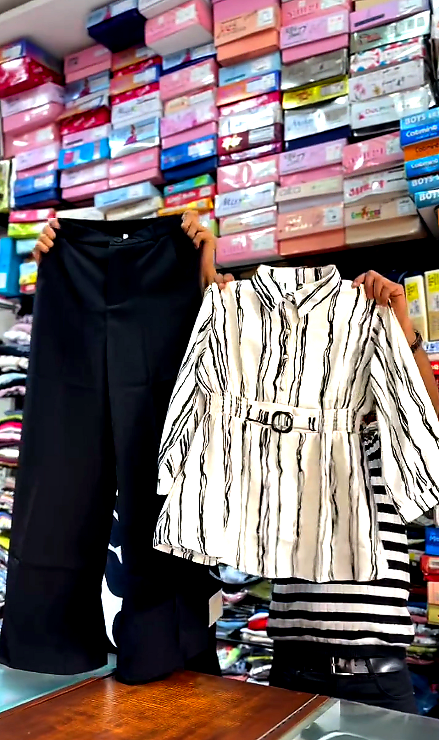 Black & White Striped Longline Top & Bottom Set
