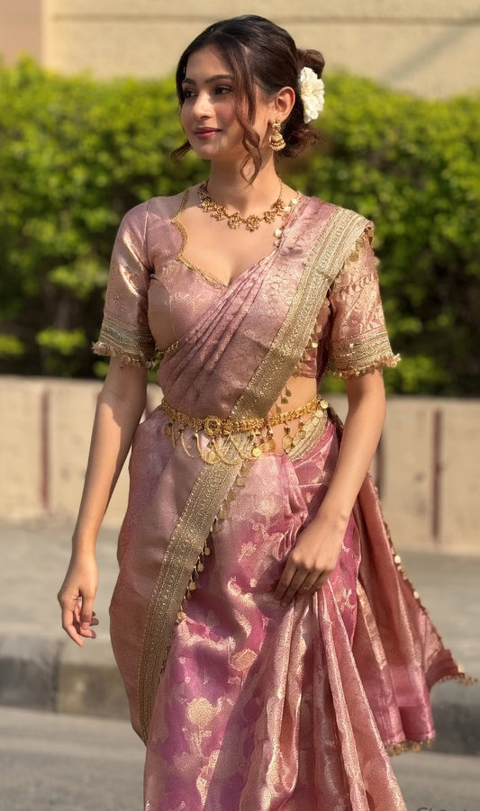 Ruhani Rose Gold Designer Saree Set